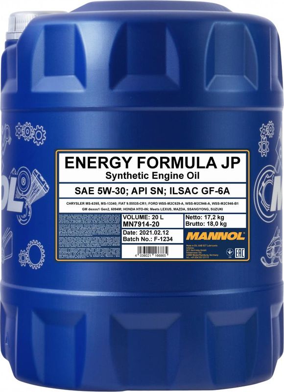 Масло моторное ENERGY FORMULA JP 5w30  20l (Mannol). Артикул 1061