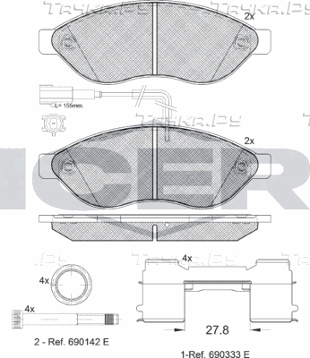 Тормозные колодки Icer передние для Fiat Ducato III 2006-2026. Артикул 141803-203