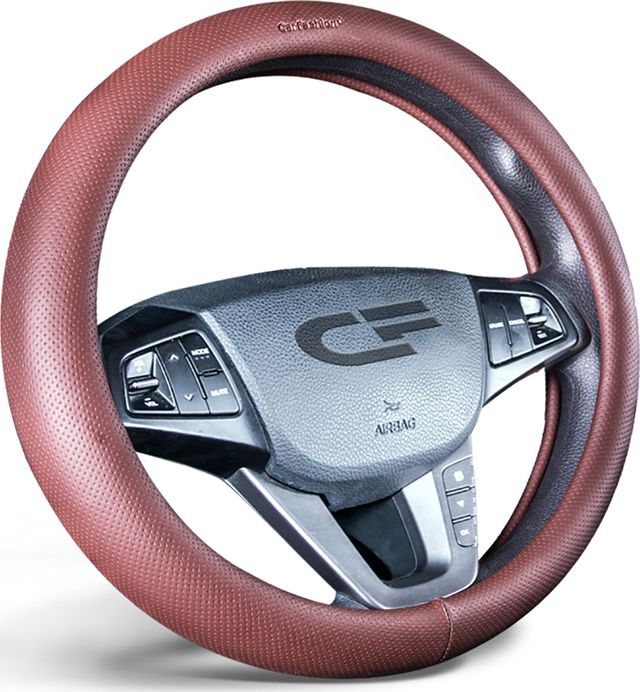 Оплётка на руль CarFashion Atom (размер M, экокожа, цвет КОФЕ). Артикул 31452