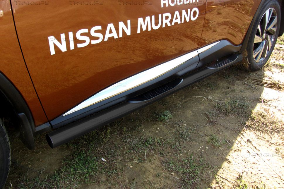 Пороги Slitkoff d76 с проступями для Nissan Murano Z52 2015-2026 Черные. Артикул NIM16004B