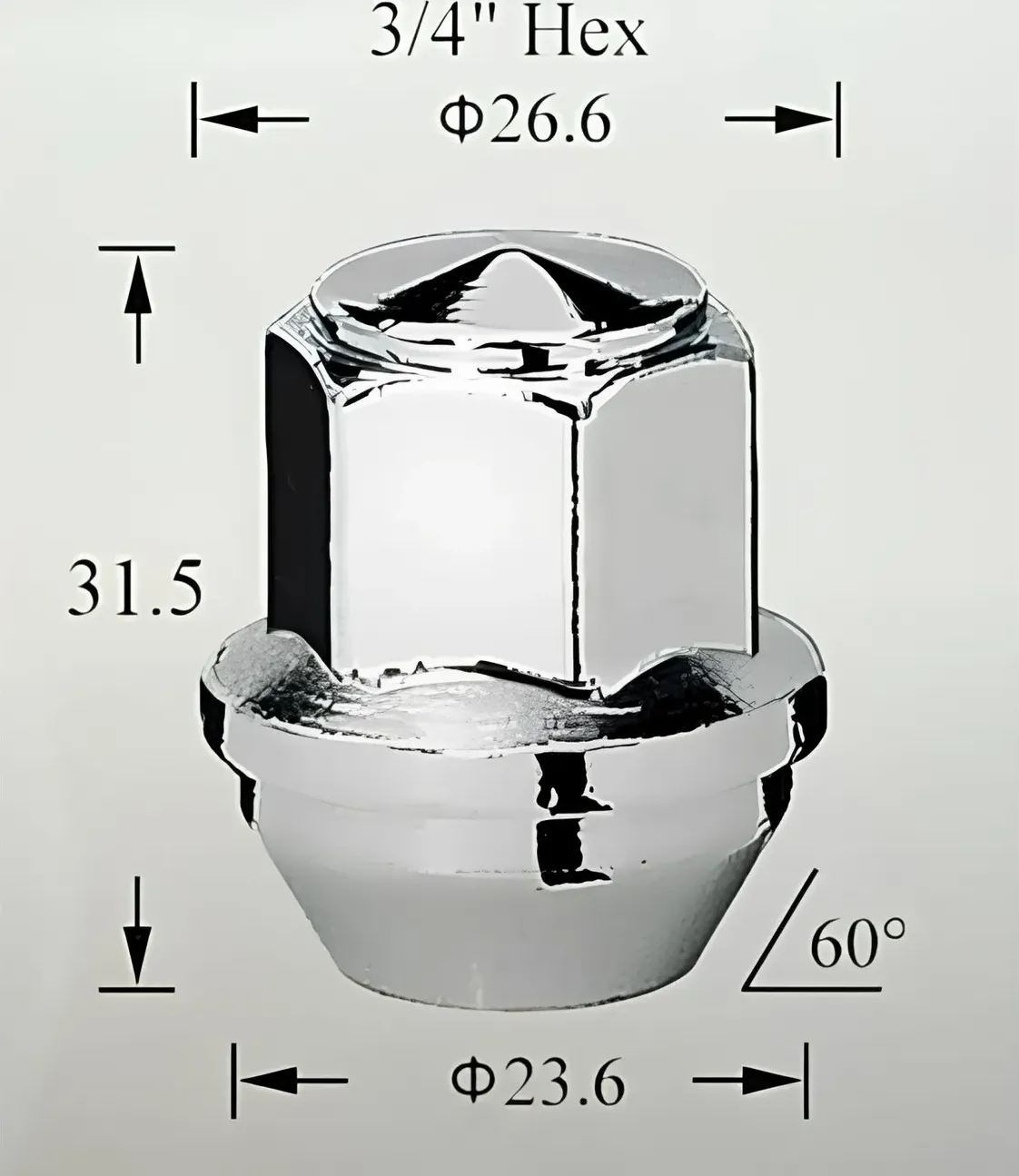 Гайка колесная M12x1.5x31.5. конус. кл.19. закрытая. хром для а/м Ford (Airline). Артикул ASCR031