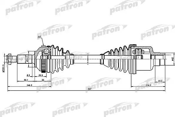 Полуось (привод в сборе, приводной вал) Patron передняя правая для Ford Mondeo I 1995-1996. Артикул PDS1258