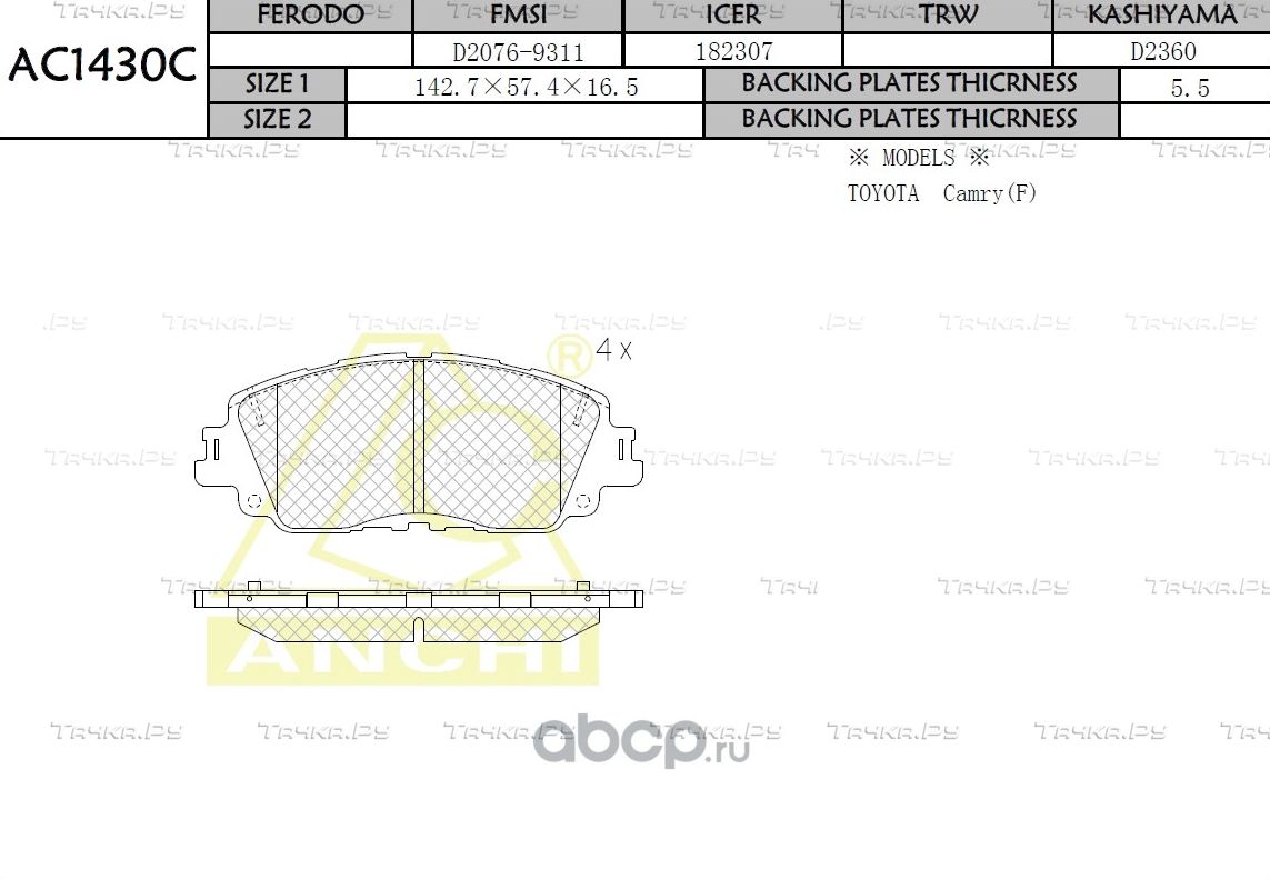 Тормозные колодки ANCHI AC1430C Anchi. Артикул AC1430C