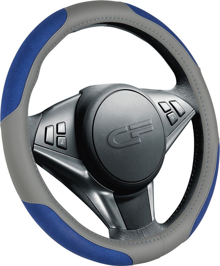 Оплётка на руль CarFashion Tornado (размер M, экокожа, цвет СЕРЫЙ/СИНИЙ/СЕРЫЙ). Артикул 31336