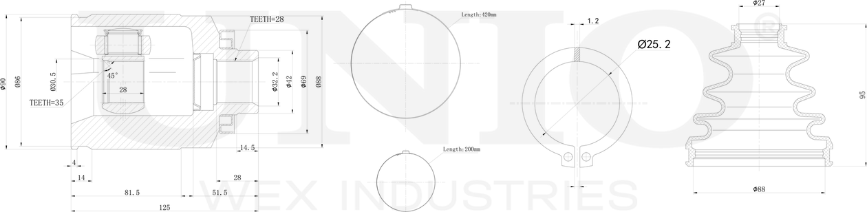 ШРУС внутренний (Unio). Артикул CVJ-30055
