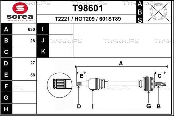 Полуось (привод в сборе, приводной вал) EAI. Артикул T98601