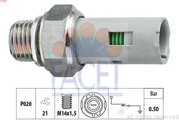 Датчик давления масла Facet Made in Italy - OE Equivalent. Артикул 7.0151