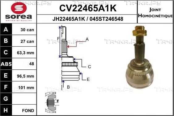 Шрус наружный (граната) EAI передний для Toyota Ipsum II (M20) 2001-2005. Артикул CV22465A1K