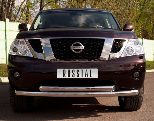 Защита RusStal переднего бампера d76/76 (дуга) для Nissan Patrol Y62 2010-2014. Артикул PAZ-000781
