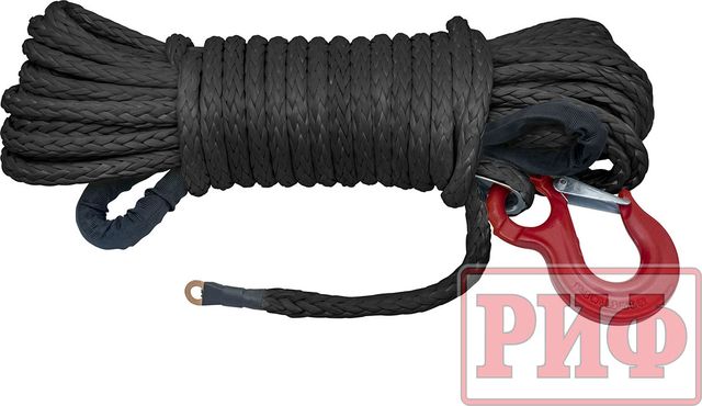 Трос синтетический РИФ для лебёдки 12 мм/23 м черный (готовый). Артикул Rope12mm23mBL