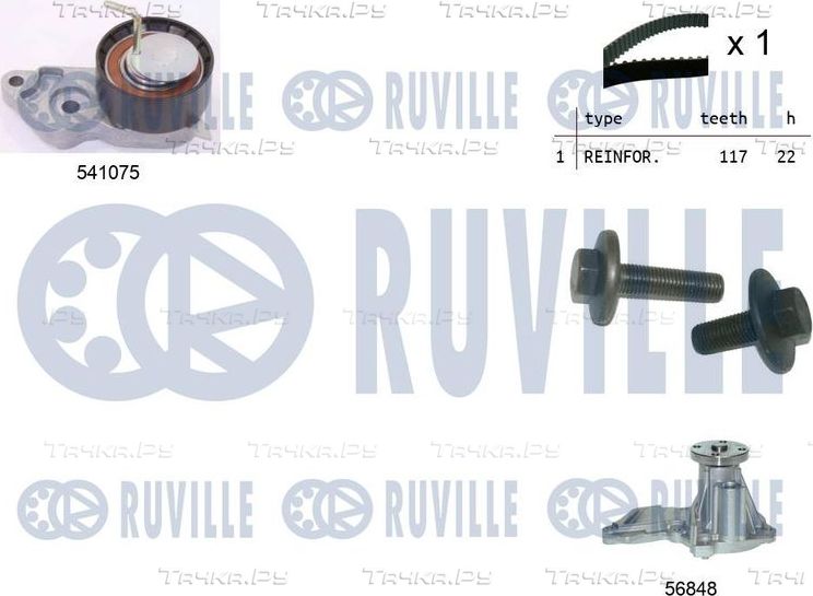 Помпа (водяной насос) с комплектом ремня ГРМ Ruville для Ford Fiesta V 2004-2005. Артикул 5500641