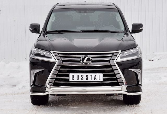 Защита RusStal переднего бампера d42 волна-d42 дуга для Lexus LX450d III 2-й рестайлинг 2015-2026 (кроме F-Sport). Артикул LLX4Z-002518