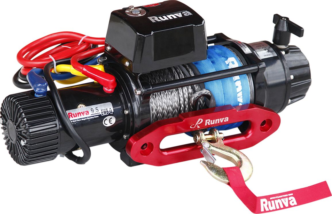 Лебёдка электрическая 12V Runva 9500 lbs 4350 кг влагозащищенная, синтетический трос. Артикул EWB9500-Q-SR