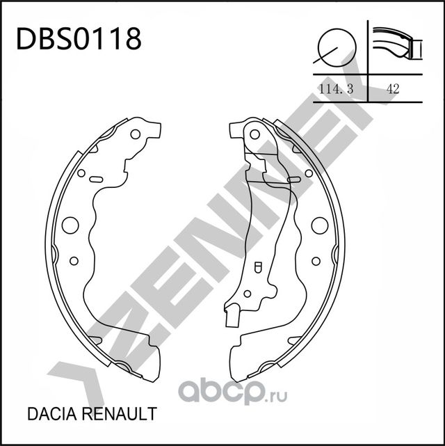 Колодки тормозные барабанные RENAULT KANGOO 09-> CAPTUR 13 (Zennek). Артикул DBS0118