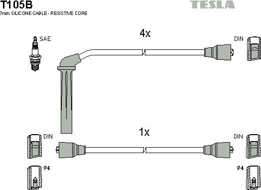 Высоковольтные провода (провода зажигания) (комплект) Tesla для Saab 900 II 1993-1998. Артикул T105B