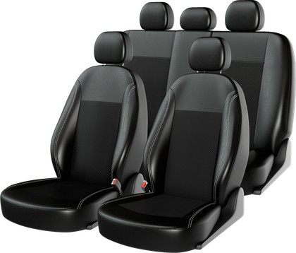 Чехол универсальный CarFashion Atom Leather Single на переднее сидение авто, цвет Черный/Черный/Серый. Артикул 11134