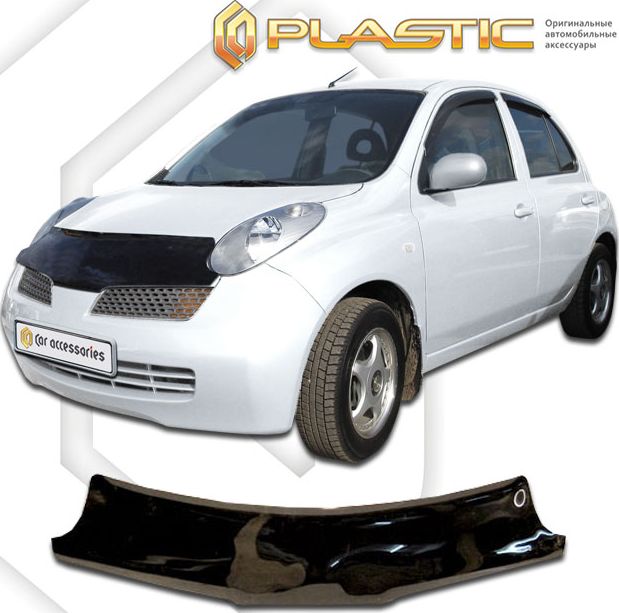 Дефлектор СА Пластик для капота (Classic черный) для Nissan March К12 3-дв. 2003-2010. Артикул 2010010104245