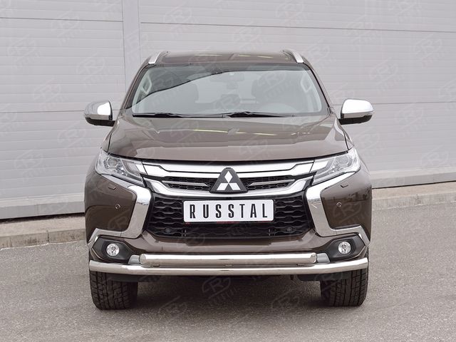 Защита RusStal переднего бампера d63 секция-d63 дуга для Mitsubishi Pajero Sport III 2016-2020. Артикул MPJSZ-002484