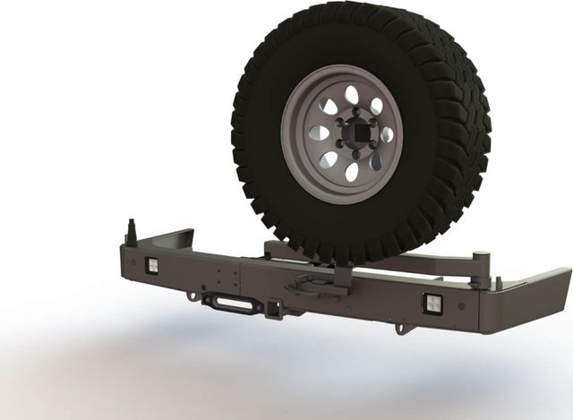 Бампер силовой STC задний для Toyota Land Cruiser Prado 150 2009-2017 с квадратом под фаркоп, площадкой под лебедку, кронштейном крепления запасного колеса по центру и фарами заднего хода/ ПТФ. Артикул STC-TLCP150/09-BR-W-C1-L2