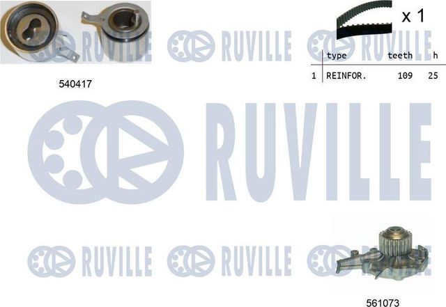 Помпа (водяной насос) с комплектом ремня ГРМ Ruville для Daewoo Kalos 2003-2007. Артикул 5503311