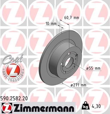 Тормозной диск Zimmermann Coat Z задний для Toyota Avensis I 1997-2003. Артикул 590.2582.20