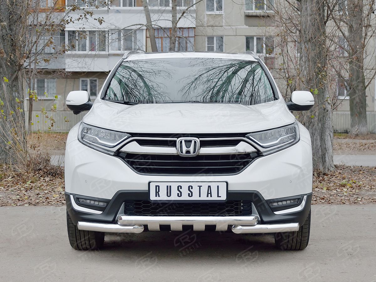 Защита РусCталь переднего бампера d63 дуга-d63 уголки+клыки для Honda CR-V V до рестайлинга 2016-2020. Артикул HCRZ-002824