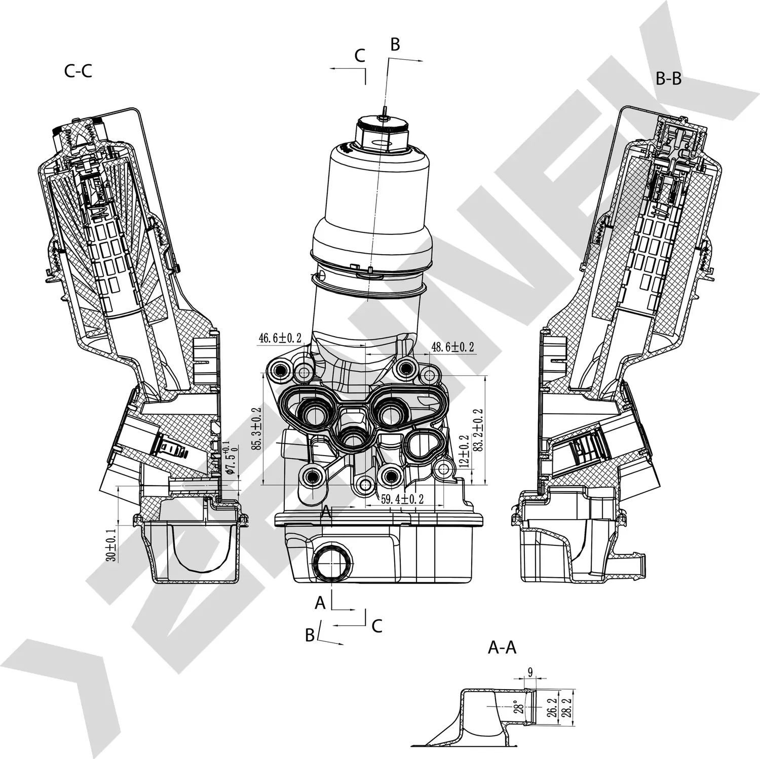 Корпус масляного фильтра AUDI A6 4F5, C6 04-11, VW POLO 6R1, 6C1 09 ,PASSAT B6 (Zennek). Артикул DOC0008