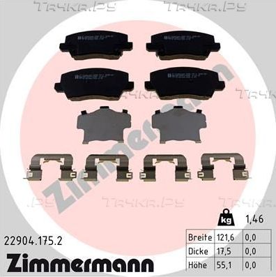 Тормозные колодки Zimmermann передние для Kia Picanto III 2017-2026. Артикул 22904.175.2