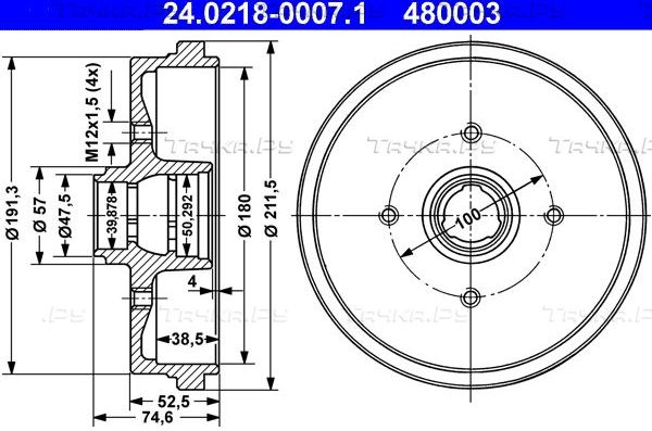 Тормозной барабан ATE задний для Volkswagen Scirocco II 1980-1992. Артикул 24.0218-0007.1