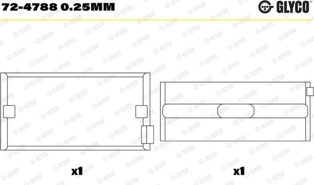 Вкладыши коренные Glyco для DAF CF 2013-2026. Артикул 72-4788 0.25mm