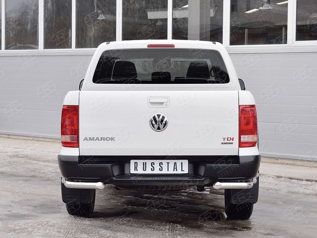 Защита RusStal заднего бампера уголки d63 секции-d42 секции для Volkswagen Amarok 2010-2015. Артикул VAMZ-002544