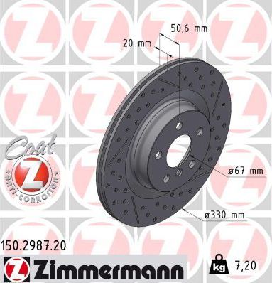 Тормозной диск Zimmermann Coat Z задний правый для BMW 2 F44 2019-2026. Артикул 150.2987.20