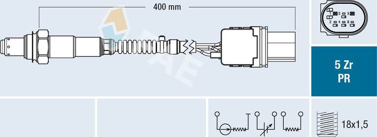 Лямбда-зонд (кислородный датчик) FAE. Артикул 75074