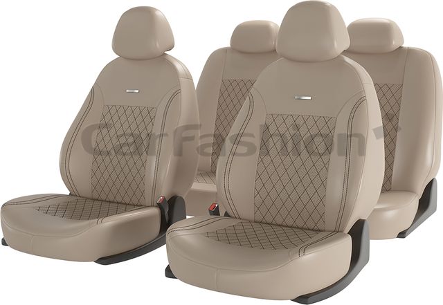 Чехлы универсальные CarFashion Atom Leather Ромб на сидения авто, цвет Бежевый/Бежевый/Коричневый. Артикул 11143