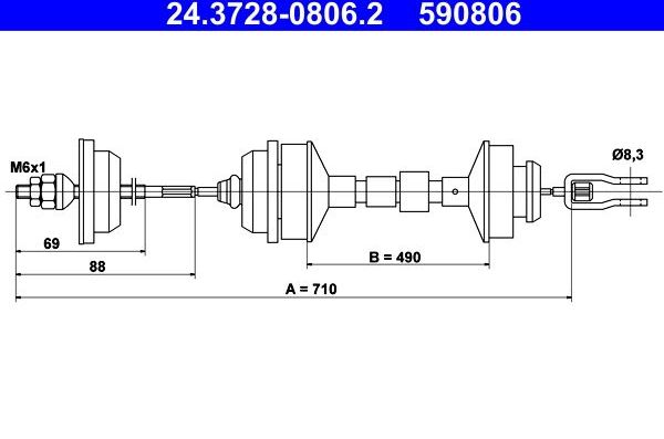 Трос сцепления ATE для Peugeot 205 1987-1998. Артикул 24.3728-0806.2
