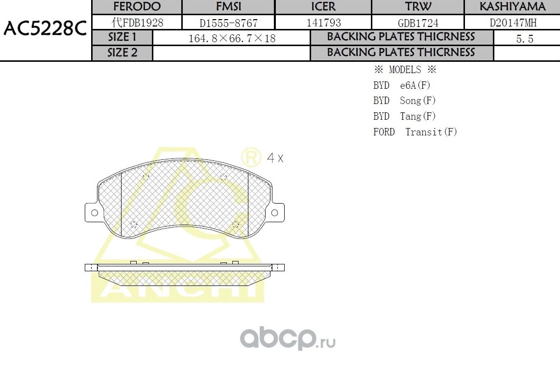Тормозные колодки ANCHI AC5228C. Артикул AC5228C
