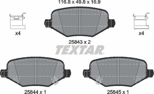 Тормозные колодки Textar задние для Dodge Journey I 2012-2026. Артикул 2584301