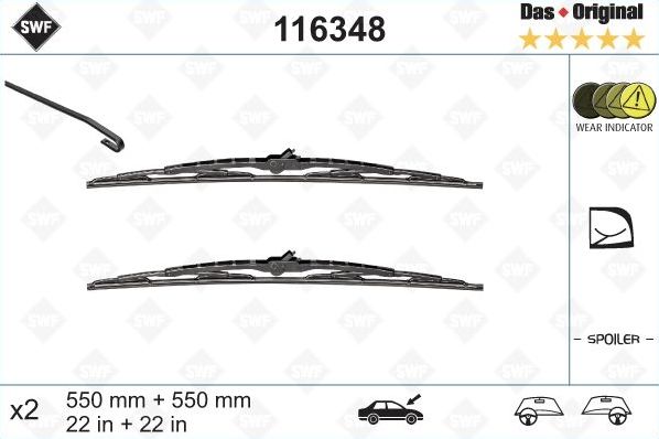 Щетки стеклоочистителя (дворники) SWF для Audi S8 I (D2) 1996-1999. Артикул 116348
