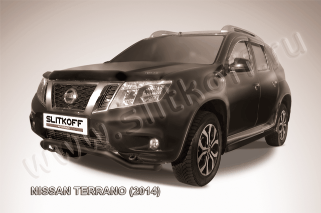 Защита Slitkoff переднего бампера d57 волна ЧЕРНАЯ матовая для Nissan Terrano III 2014-2026. Артикул NTER14-001B