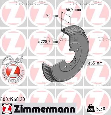 Тормозной барабан Zimmermann Coat Z. Артикул 600.1968.20