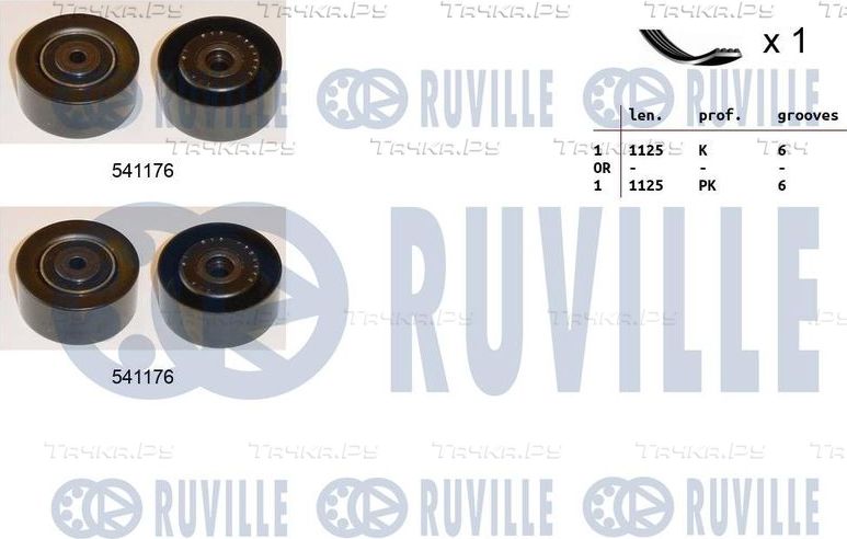 Приводной ремень поликлиновой с роликами (комплект) Ruville для Citroen C3 I 2002-2011. Артикул 570072
