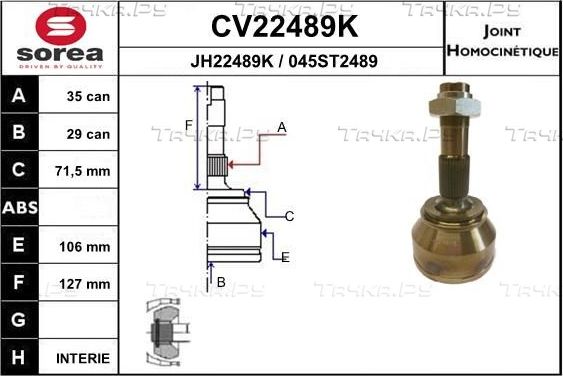 Шрус внутренний (граната) EAI передний для Peugeot Boxer III 2006-2026. Артикул CV22489K