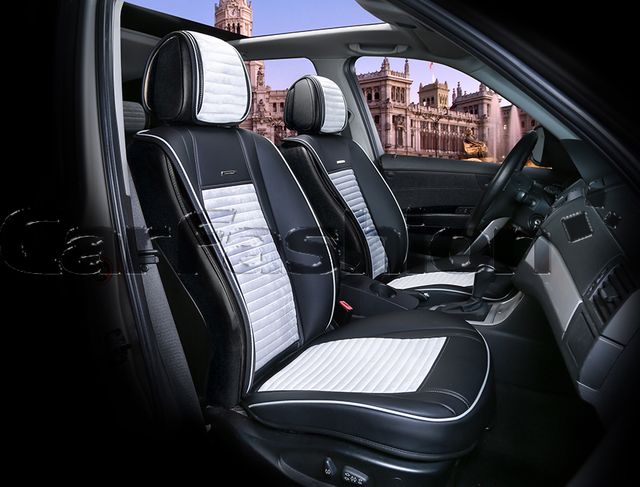 Накидки универсальные CarFashion Madrid на переднее сидения авто, цвет Черный/Серый/Серый/Серый. Артикул 21888