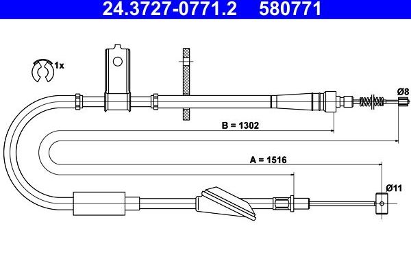 Трос ручника (тросик ручного тормоза) ATE. Артикул 24.3727-0771.2