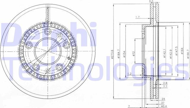 Тормозной диск Delphi передний для Mazda 6 I (GG) 2002-2007. Артикул BG3724