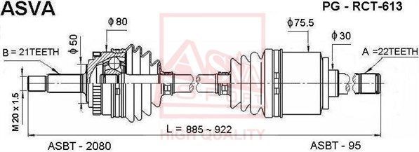 Полуось (привод в сборе, приводной вал) Asva. Артикул PG-RCT-613
