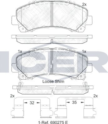 Тормозные колодки Icer передние для Isuzu D-Max I 2002-2012. Артикул 182082