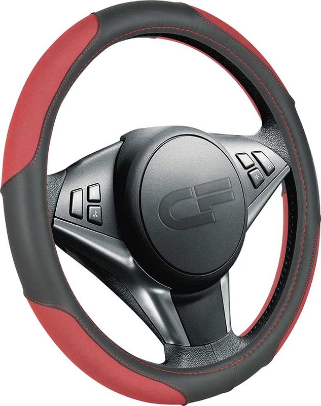 Оплётка на руль CarFashion Tornado (размер M, экокожа, цвет ЧЕРНЫЙ/КРАСНЫЙ/КРАСНЫЙ). Артикул 31331