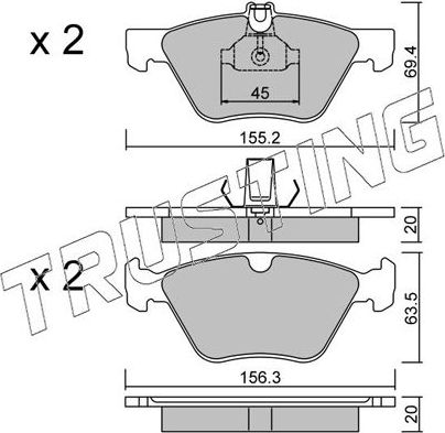 Тормозные колодки Trusting передние для Chrysler Crossfire 2003-2007. Артикул 261.0