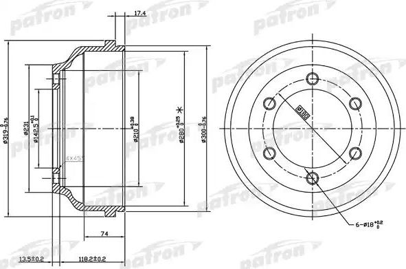 Тормозной барабан Patron задний для Ford Transit V 1994-2000. Артикул PDR1068
